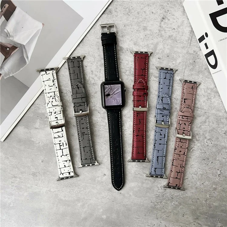 Leather Wrist Straps with Pattern For Apple Watch Series 10 Ultra 9 8 7 SE 6 5 4 3 2 1 46mm 49mm 45mm 44mm 40mm Watch Bands - Black