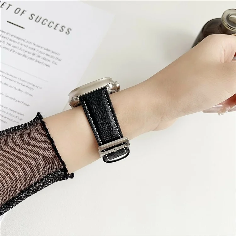 Palm Pattern Leather Watch Bands For Apple Watch Series 10 9 8 7 SE 6 5 4 3 2 1 42mm 41mm 40mm 38mm - Black
