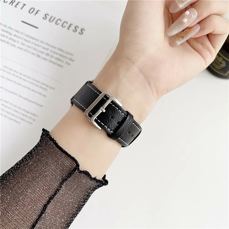 Palm Pattern Leather Watch Bands For Apple Watch Series 10 9 8 7 SE 6 5 4 3 2 1 42mm 41mm 40mm 38mm - Black
