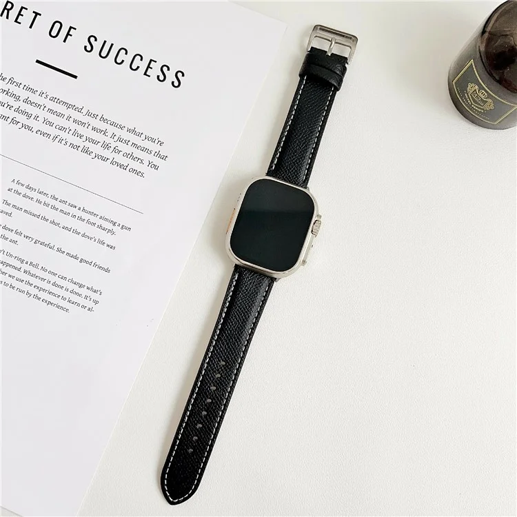 Palm Pattern Leather Watch Bands For Apple Watch Series 10 Ultra 9 8 7 SE 6 5 4 3 2 1 46mm 49mm 45mm 44mm 42mm - Black