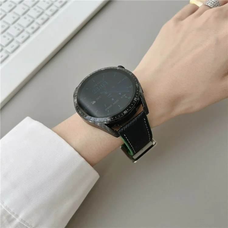 Dual Color Leather Bands For Samsung Galaxy Watch7  /  Watch6 Watchbands 20mm Universal Wrist Strap - Black