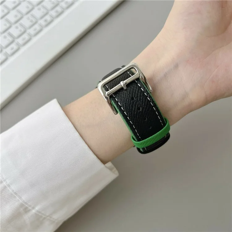 Dual Color Leather Bands For Samsung Galaxy Watch7  /  Watch6 Watchbands 20mm Universal Wrist Strap - Black