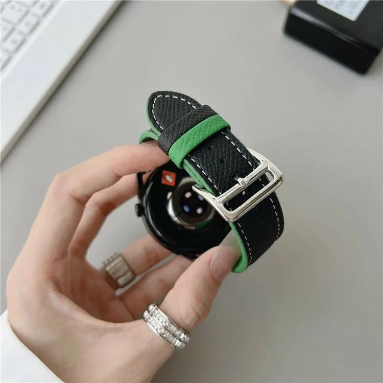 Dual Color Leather Bands For Samsung Galaxy Watch7  /  Watch6 Watchbands 20mm Universal Wrist Strap - Black