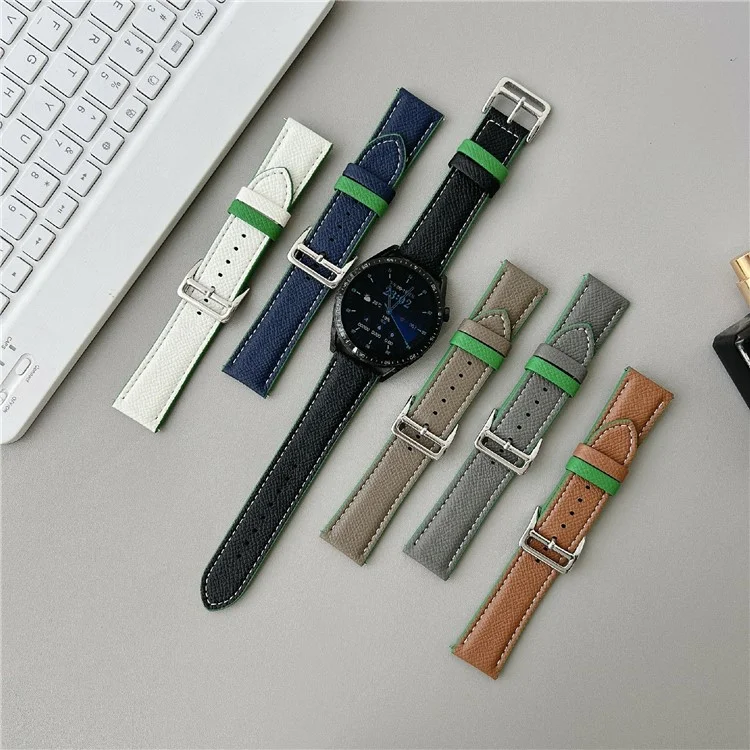 Dual Color Leather Bands For Samsung Galaxy Watch7  /  Watch6 Watchbands 20mm Universal Wrist Strap - Black