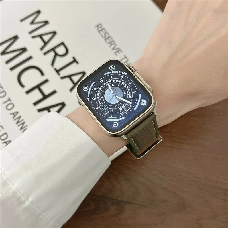 Dual Color Leather Bands For Apple Watch Series 10 9 8 7 SE 6 5 4 3 2 1 42mm 41mm 40mm 38mm Watchbands Wrist Strap - Brown