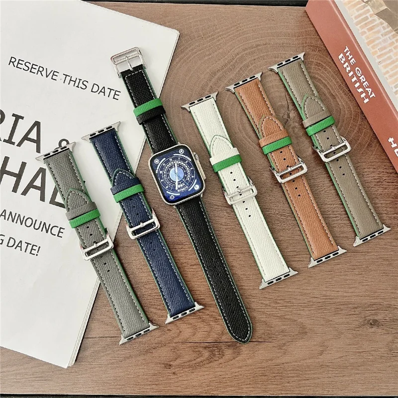 Dual Color Leather Bands For Apple Watch Series 10 9 8 7 SE 6 5 4 3 2 1 42mm 41mm 40mm 38mm Watchbands Wrist Strap - Brown