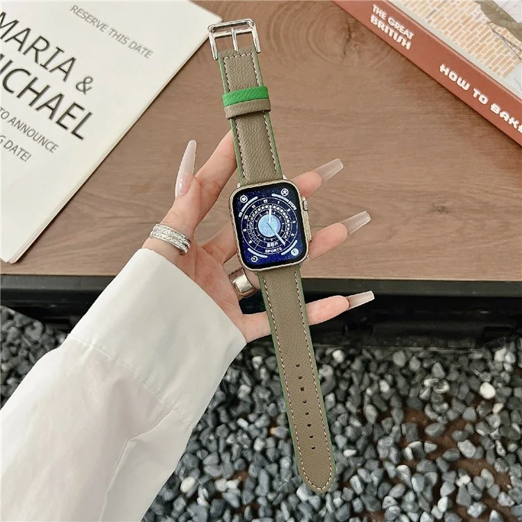 Bandas de Couro de Duas Cores para Apple Watch Series 10 Ultra 9 8 7 SE 6 5 4 3 2 1 46mm 49mm 45mm 44mm 40mm Pulseiras Correia de Pulso - Marrom