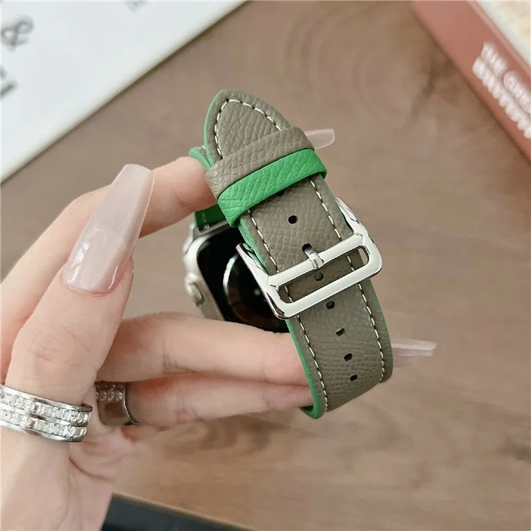 Bandas de Couro de Duas Cores para Apple Watch Series 10 Ultra 9 8 7 SE 6 5 4 3 2 1 46mm 49mm 45mm 44mm 40mm Pulseiras Correia de Pulso - Marrom