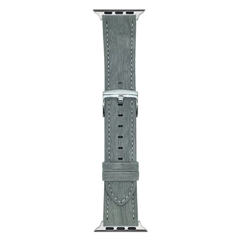 Wood Grain Leather Bands For Apple Watch Series 10 9 8 7 SE 6 5 4 3 2 1 42mm 41mm 40mm 38mm Watch Band Wrist Strap - Light Grey