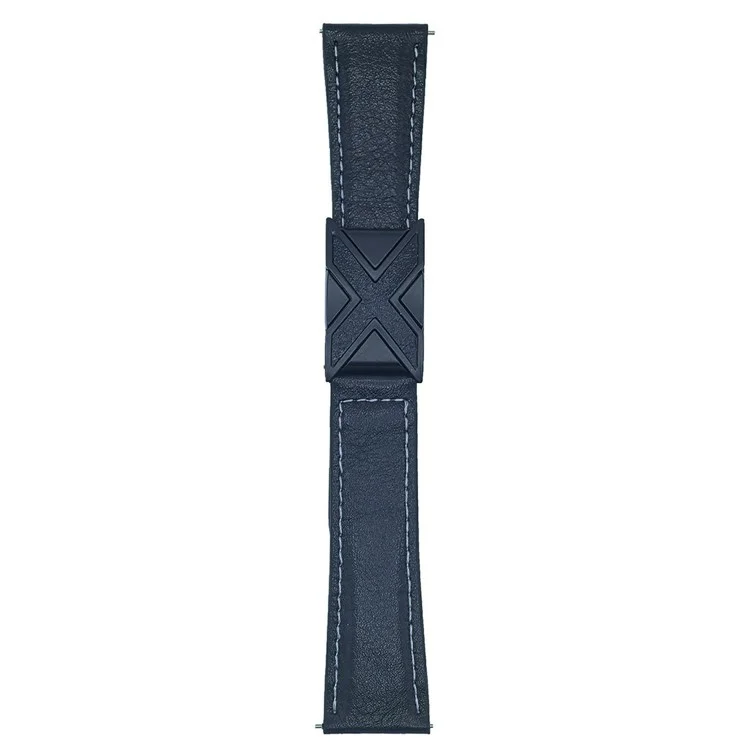 Genuine Leather Watch Band For Samsung Galaxy Watch7 /  Watch6 Universal 20mm Strap with Magnetic Clasp X-Buckle - Black