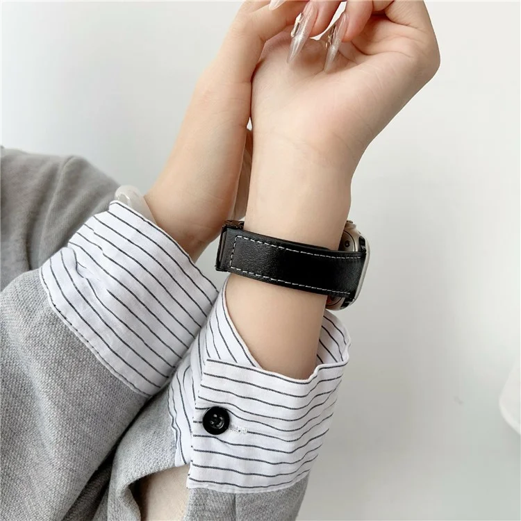 Echtes Lederarmband für Apple Watch Series 10 9 8 7 SE 6 5 4 3 2 1 42mm 41mm 40mm 38mm Armband mit magnetischem Verschluss X-Schnalle - Dunkelblau