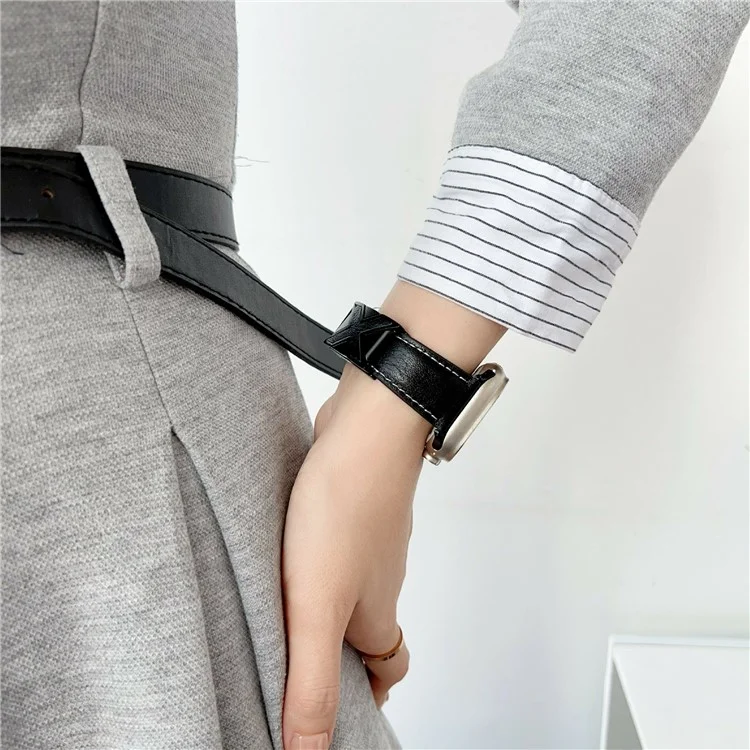 Echtes Lederarmband für Apple Watch Series 10 9 8 7 SE 6 5 4 3 2 1 42mm 41mm 40mm 38mm Armband mit magnetischem Verschluss X-Schnalle - Dunkelblau