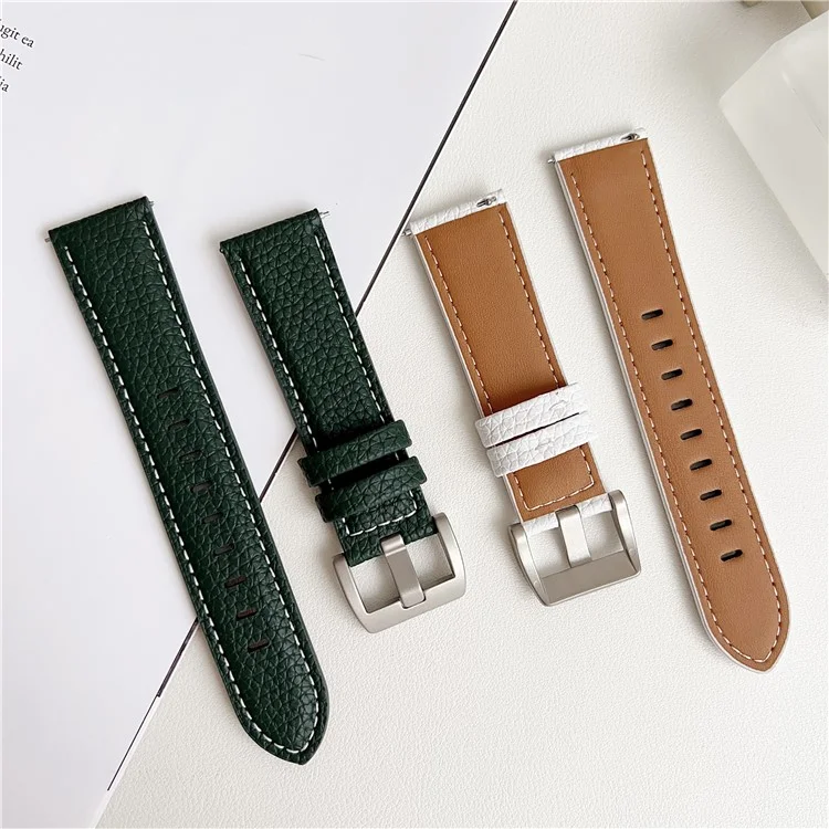 Correa de piel de textura de lichí para Huawei Watch GT 5 46mm Correas universales de 22 mm - Verde medianoche