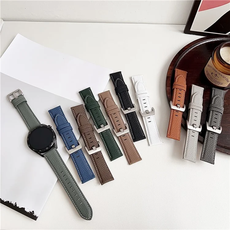 Correa de piel de textura de lichí para Huawei Watch GT 5 46mm Correas universales de 22 mm - Verde medianoche