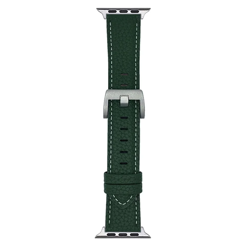 Banda de Couro Textura de Lichia para Apple Watch Series 10 9 8 7 SE 6 5 4 3 2 1 42mm 41mm 40mm 38mm Pulseiras Correia de Pulso - Verde Meia-Noite