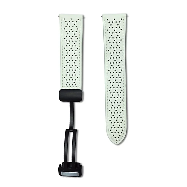 Correa de repuesto de 20 mm para Samsung Galaxy Watch7 de 44 mm / 40 mm Hebilla magnética Correa de reloj de cuero genuino con múltiples orificios - Blanco