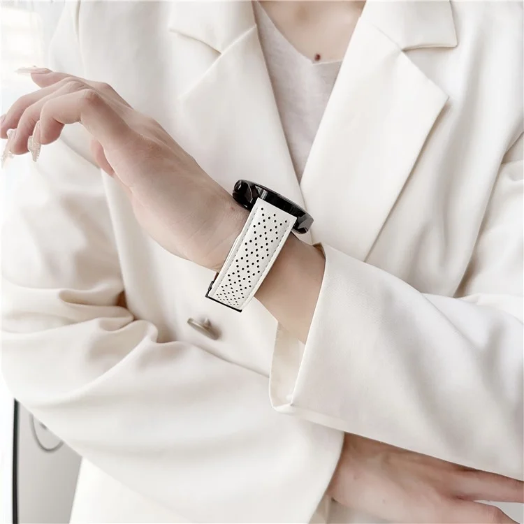 Correa de repuesto de 20 mm para Samsung Galaxy Watch7 de 44 mm / 40 mm Hebilla magnética Correa de reloj de cuero genuino con múltiples orificios - Blanco