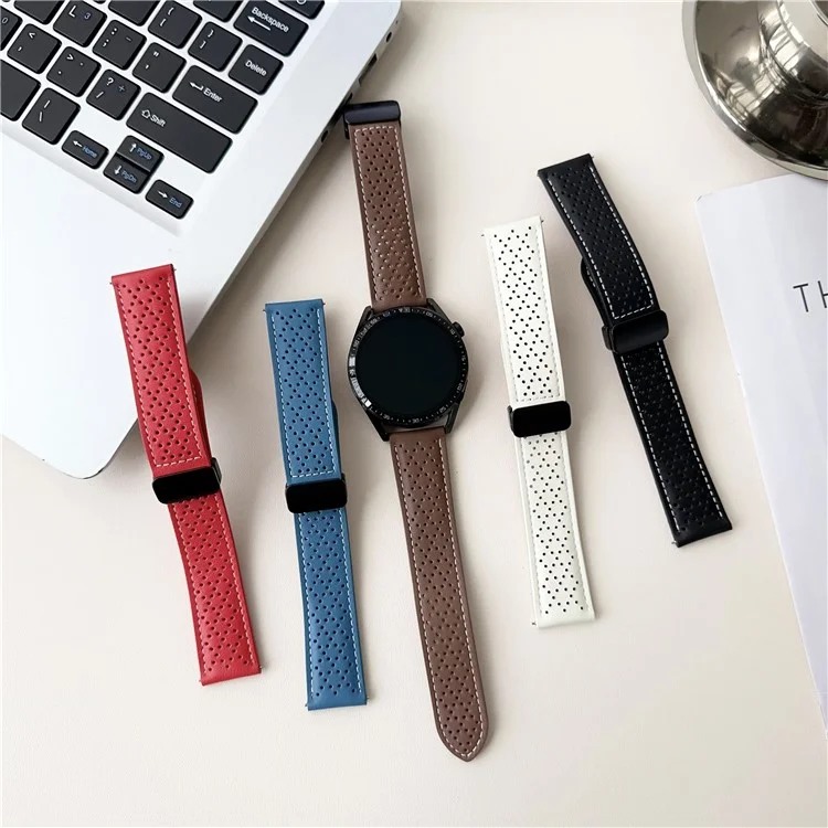 Correa de repuesto de 20 mm para Samsung Galaxy Watch7 de 44 mm / 40 mm Hebilla magnética Correa de reloj de cuero genuino con múltiples orificios - Blanco