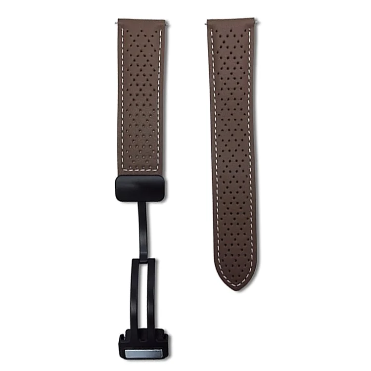 22mm Replacement Strap for Huawei Watch GT 5 46mm Magnetic Buckle Genuine Leather Watch Band with Multi Hole - Brown