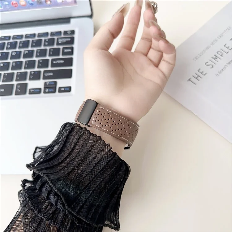 22mm Replacement Strap for Huawei Watch GT 5 46mm Magnetic Buckle Genuine Leather Watch Band with Multi Hole - Brown