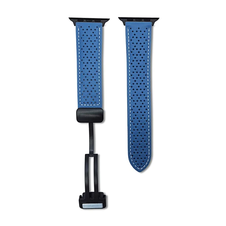 Ersatzarmband für Apple Watch Series 10 9 8 7 SE 6 5 4 3 2 1 42mm 41mm 40mm 38mm Magnetschnalle Echtes Leder Uhrenarmband - Blau