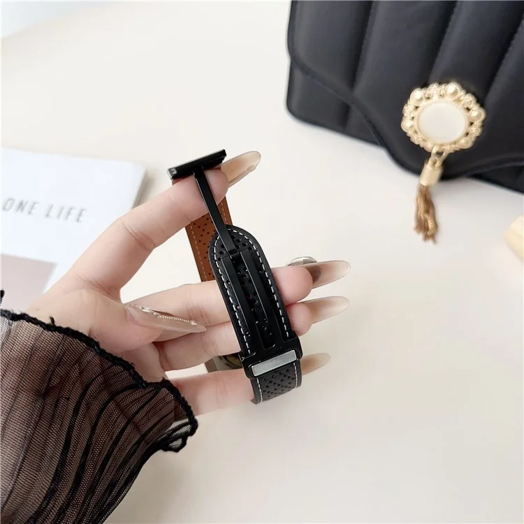 Replacement Strap for Apple Watch Series 10 Ultra 9 8 7 SE 6 5 4 3 2 1 46mm 49mm 45mm 44mm 42mm Magnetic Buckle Genuine Leather Watch Band - Black