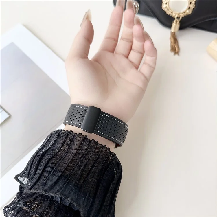 Replacement Strap for Apple Watch Series 10 Ultra 9 8 7 SE 6 5 4 3 2 1 46mm 49mm 45mm 44mm 42mm Magnetic Buckle Genuine Leather Watch Band - Black