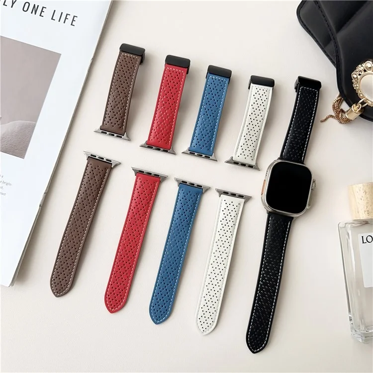 Replacement Strap for Apple Watch Series 10 Ultra 9 8 7 SE 6 5 4 3 2 1 46mm 49mm 45mm 44mm 42mm Magnetic Buckle Genuine Leather Watch Band - Black