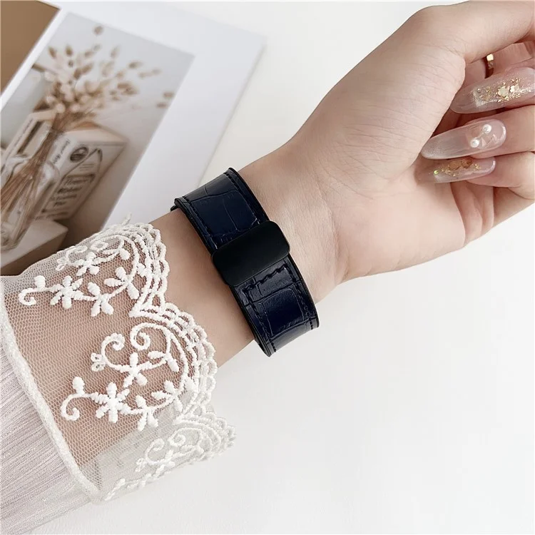 Pulseira de Relógio de 20mm para Samsung Galaxy Watch7 44mm / 40mm Textura de Bambu em PU com Cobertura de Silicone e Fivela Magnética - Preto
