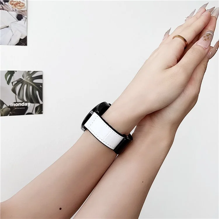 22mm Watch Band for Huawei Watch GT 5 46mm Bamboo Texture PU Covered Silicone Strap with Magnetic Buckle - Black