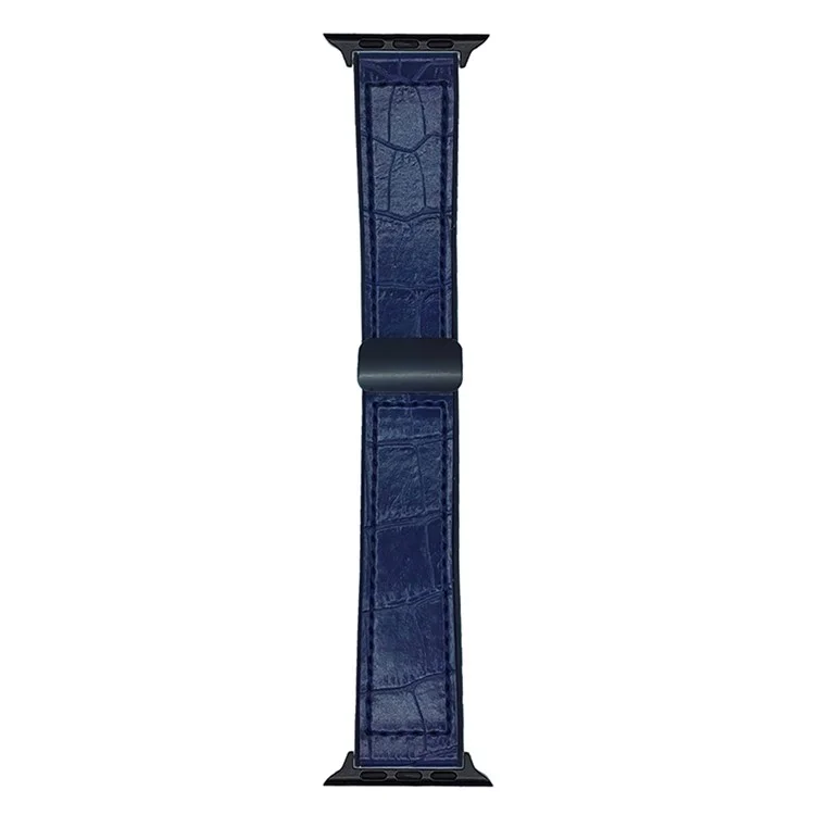 Bracelete para Apple Watch Series 10 9 8 7 SE 6 5 4 3 2 1 42mm 41mm 40mm 38mm Textura de Bambu Capa de PU Pulseira de Silicone - Azul Meia-Noite