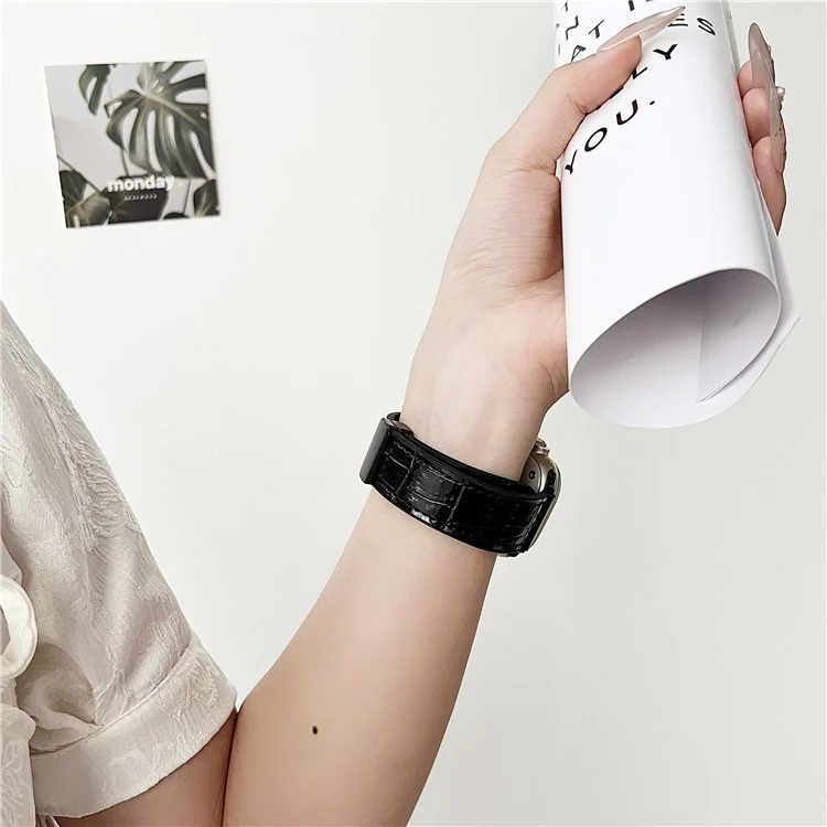 Watch Band for Apple Watch Series 10 Ultra 9 8 7 SE 6 5 4 3 2 1 46mm 49mm 45mm 44mm 42mm Bamboo Texture PU Covered Silicone Strap - Coffee
