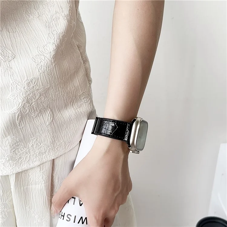 Watch Band for Apple Watch Series 10 Ultra 9 8 7 SE 6 5 4 3 2 1 46mm 49mm 45mm 44mm 42mm Bamboo Texture PU Covered Silicone Strap - Coffee