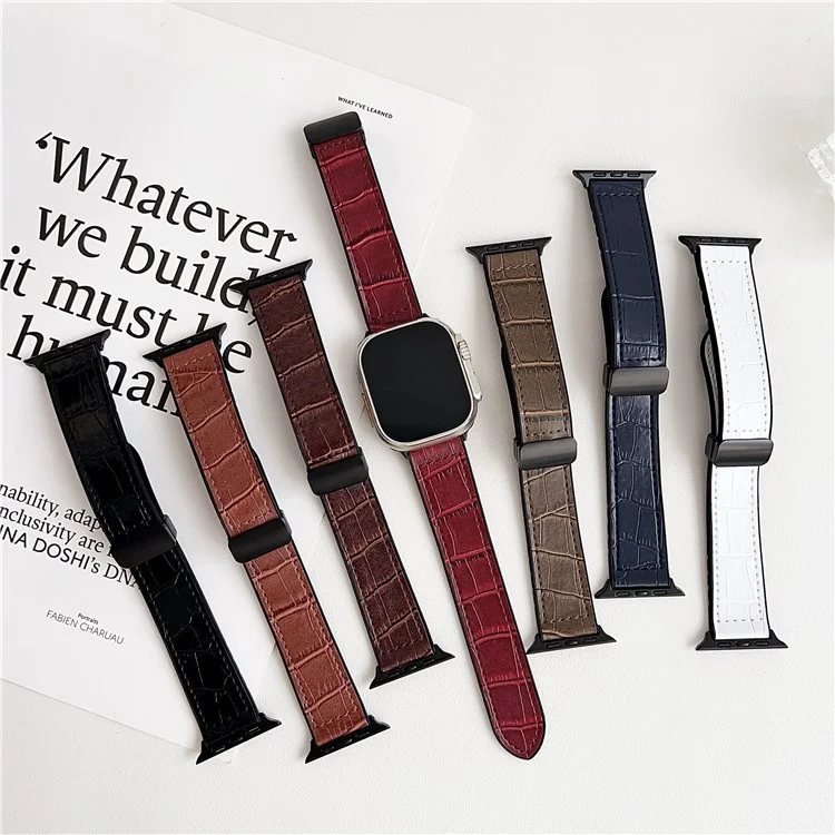 Watch Band for Apple Watch Series 10 Ultra 9 8 7 SE 6 5 4 3 2 1 46mm 49mm 45mm 44mm 42mm Bamboo Texture PU Covered Silicone Strap - Coffee