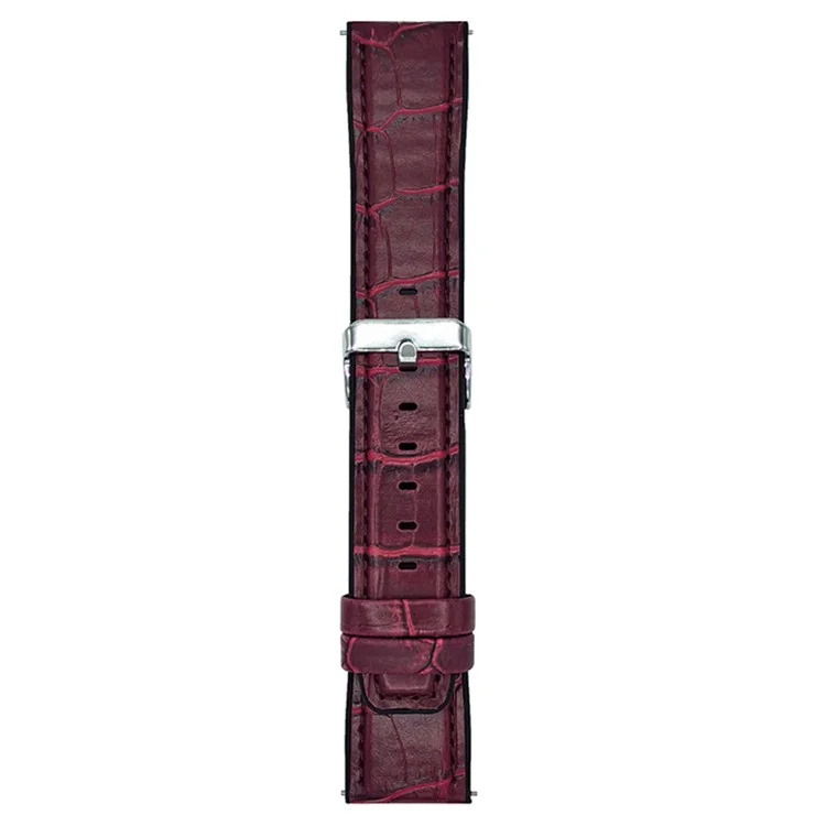 22mm Replacement Strap for Huawei Watch GT 5 46mm / Samsung Galaxy Watch3 45mm Bamboo Texture PU + Silicone Watch Band - Wine Red