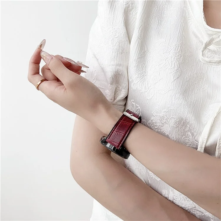 22mm Replacement Strap for Huawei Watch GT 5 46mm / Samsung Galaxy Watch3 45mm Bamboo Texture PU + Silicone Watch Band - Wine Red