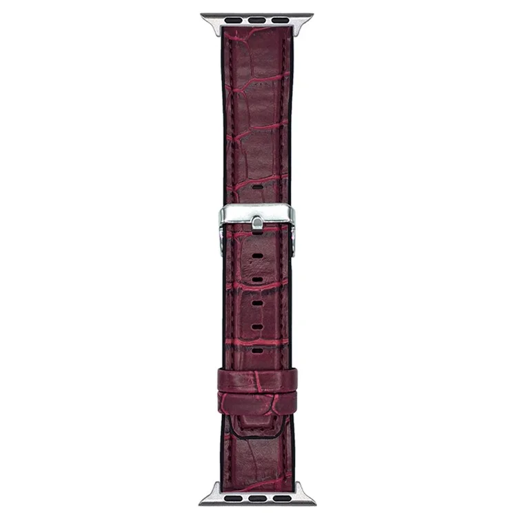Replacement Strap for Apple Watch Series 10 9 8 7 SE 6 5 4 3 2 1 42mm 41mm 40mm 38mm Bamboo Texture PU + Silicone Watch Band - Wine Red