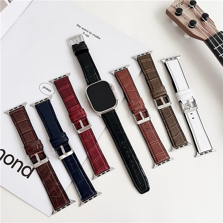 Replacement Strap for Apple Watch Series 10 9 8 7 SE 6 5 4 3 2 1 42mm 41mm 40mm 38mm Bamboo Texture PU + Silicone Watch Band - Wine Red