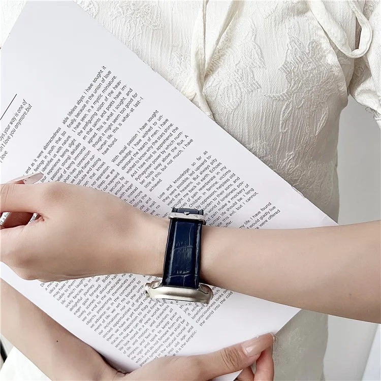 Watch Strap for Apple Watch Series 10 Ultra 9 8 7 SE 6 5 4 3 2 1 46mm 49mm 45mm 44mm 42mm Bamboo Texture PU + Silicone Band - Midnight Blue