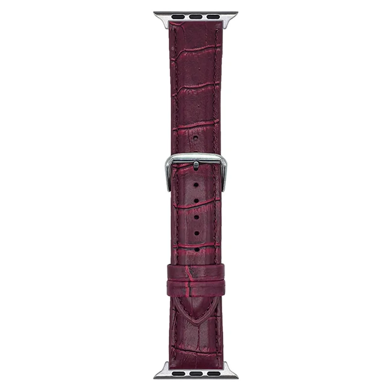 Replacement Strap for Apple Watch Series 10 9 8 7 SE 6 5 4 3 2 1 42mm 41mm 40mm 38mm Bamboo Pattern Leather Watch Band - Wine Red