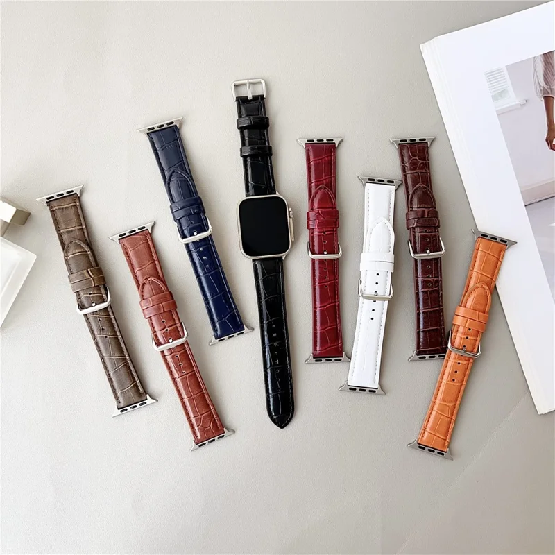 Replacement Strap for Apple Watch Series 10 9 8 7 SE 6 5 4 3 2 1 42mm 41mm 40mm 38mm Bamboo Pattern Leather Watch Band - Midnight Blue