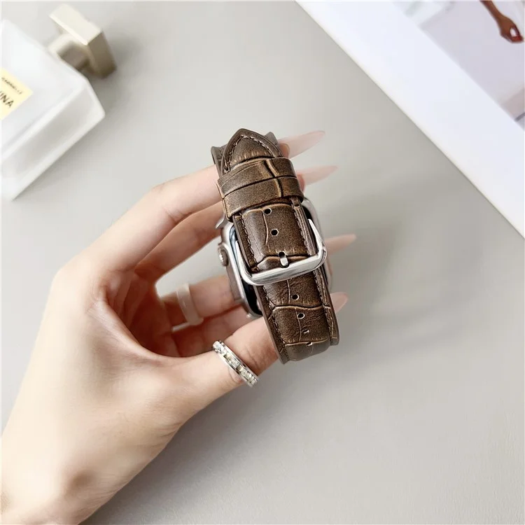 Replacement Strap for Apple Watch Series 10 Ultra 9 8 7 SE 6 5 4 3 2 1 46mm 49mm 45mm 44mm 42mm Bamboo Pattern Leather Watch Band - Tan