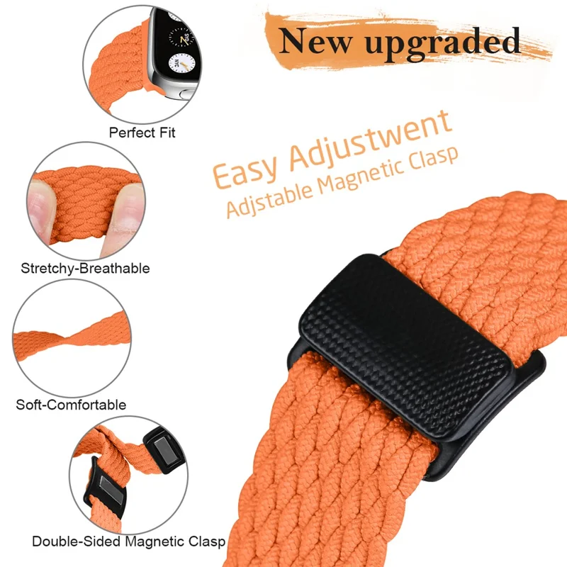 Nylon Strap for Apple Watch Ultra 3 2 1 49mm / Series 11 10 46mm / 9 8 7 45mm / SE3 SE2 SE 6 5 4 44mm / 3 2 1 42mm Watch Band with Magnetic Buckle - Orange