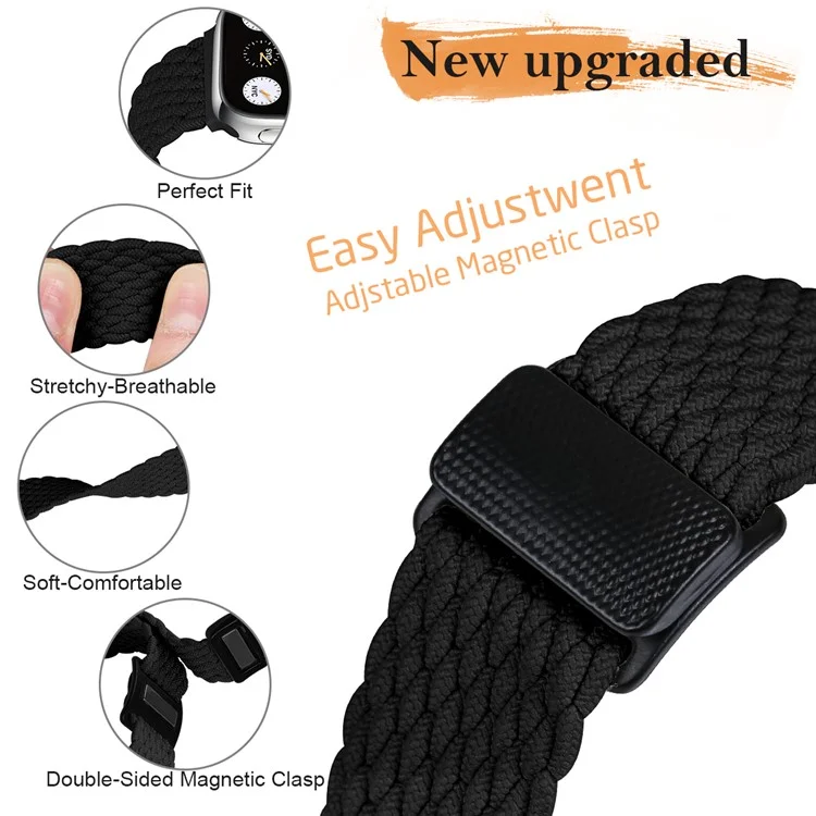 Nylon Strap for Apple Watch Series 10 Ultra 9 8 7 SE 6 5 4 3 2 1 46mm 49mm 45mm 44mm 42mm Watch Band with Magnetic Buckle - Black