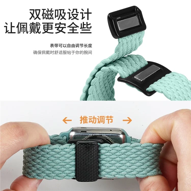 Bracelet en nylon pour Apple Watch Série 10 Ultra 9 8 7 SE 6 5 4 3 2 1 46 mm 49 mm 45 mm 44 mm 42 mm avec boucle magnétique - Vert