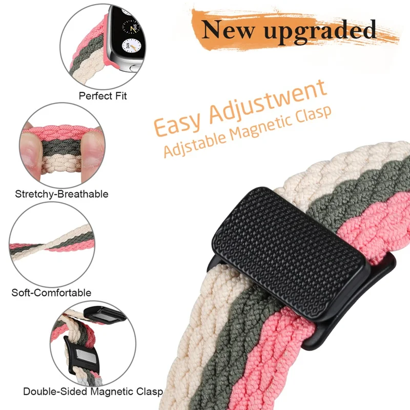 Nylon Strap for Apple Watch Series 10 Ultra 9 8 7 SE 6 5 4 3 2 1 46mm 49mm 45mm 44mm 42mm Watch Band with Magnetic Buckle - Tri-color