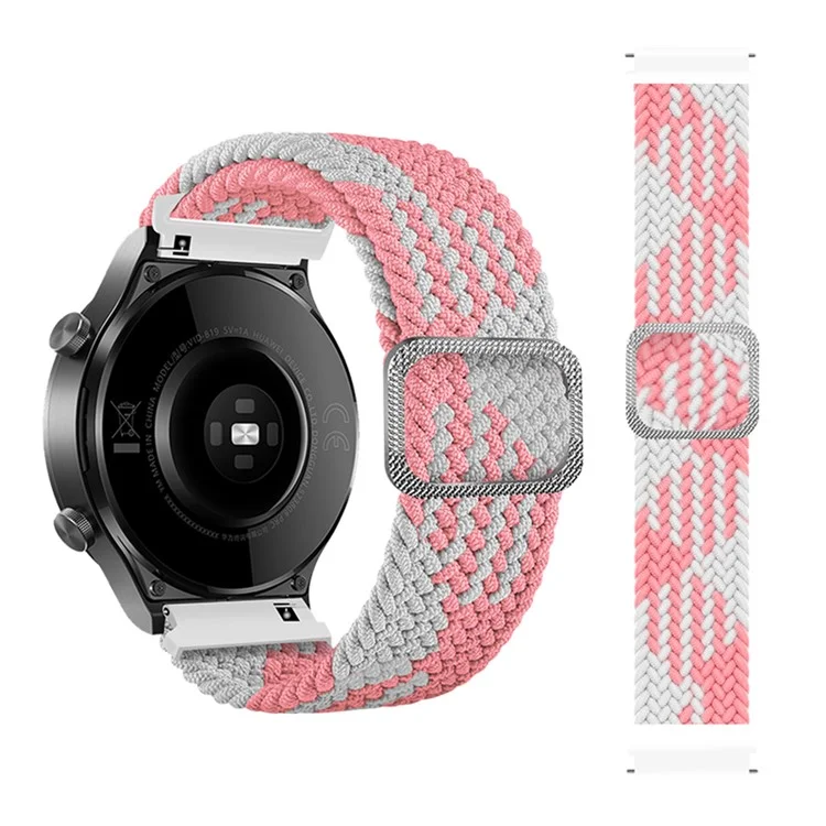 20mm Braided Rope Adjustable Watchband Replacement for Samsung Galaxy Watch Active/Active2 40mm/Watch 42mm - Pink/White