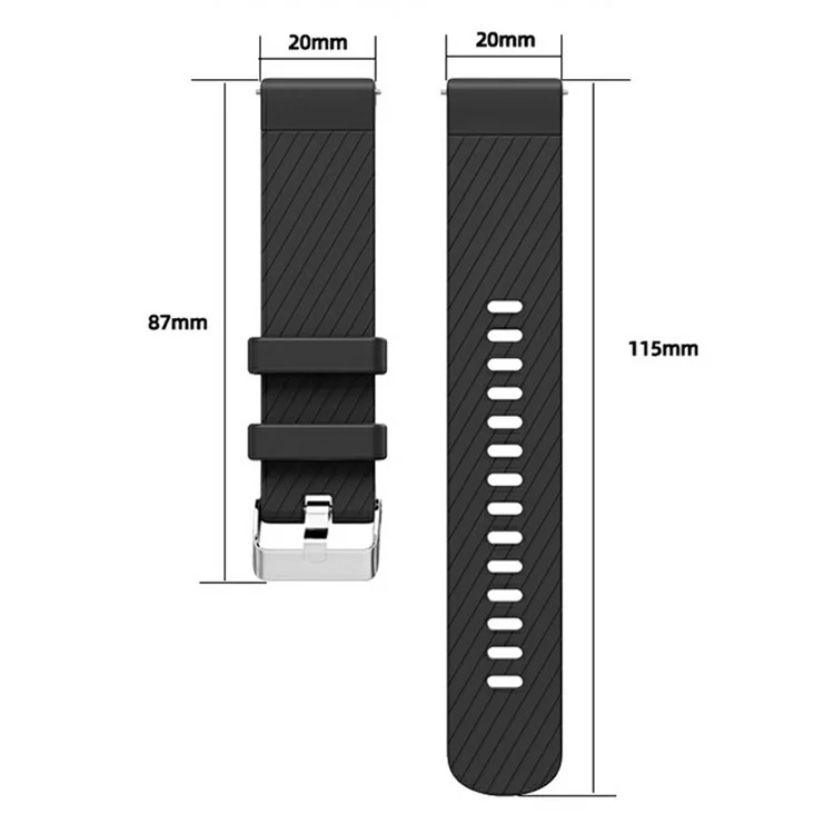 20mm Strap for Samsung Galaxy Watch 5 Pro 45mm / Watch 5 44mm / 40mm Universal Diagonal Striped Silicone Watch Band - Black