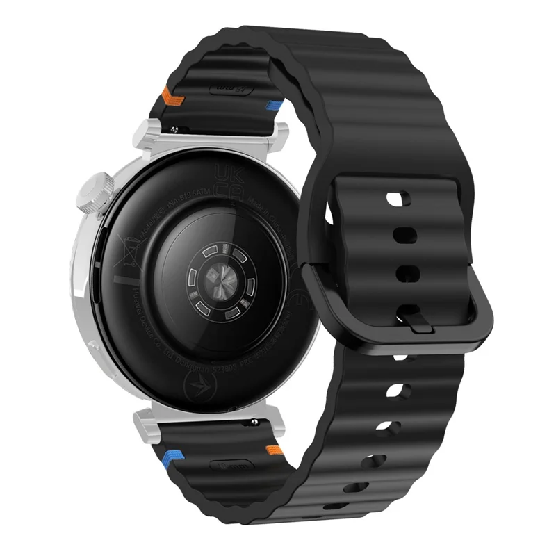 For Huawei Watch GT 5 41mm Silicone Watch Strap 18mm Wave Stitching Line Wrist Band - Black