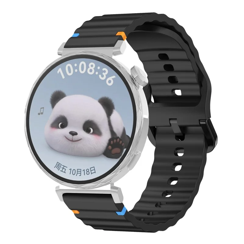For Huawei Watch GT 5 41mm Silicone Watch Strap 18mm Wave Stitching Line Wrist Band - Black